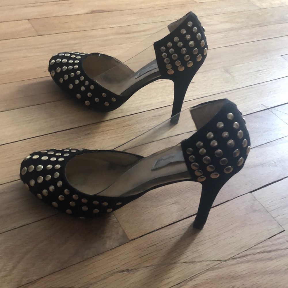 Spiegel Black suede gold studded heels